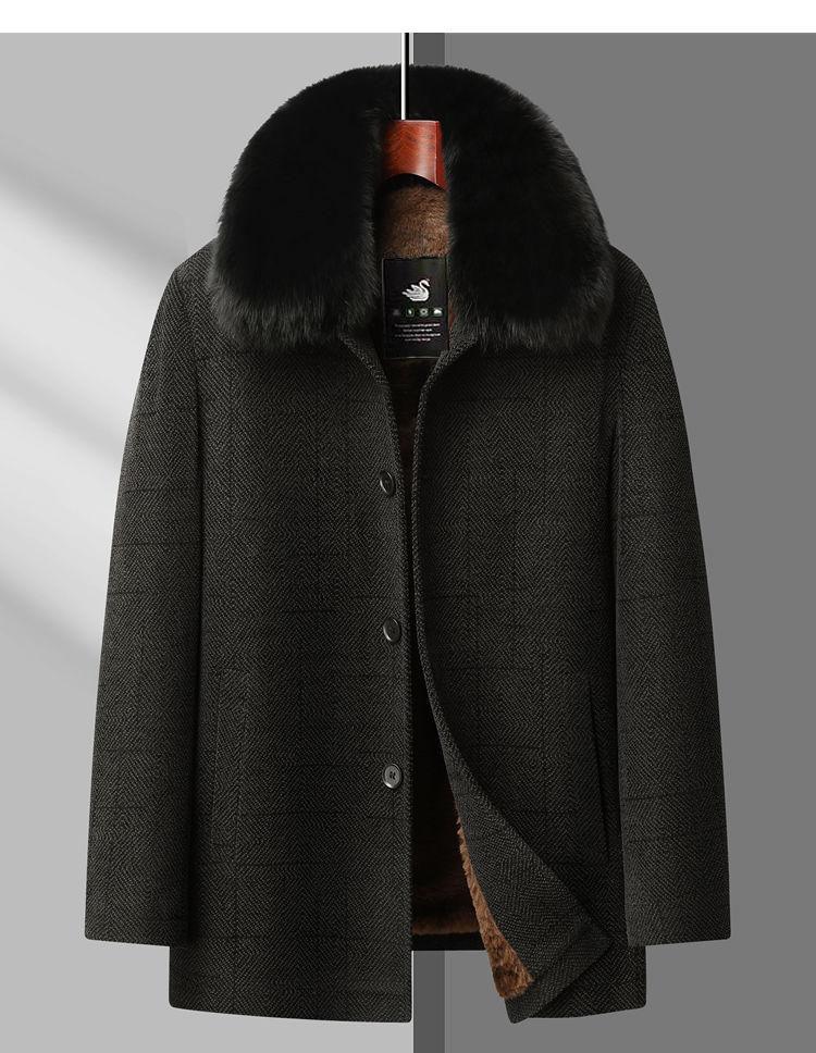Men's Mid-Age & Elder Plus Velvet Thick Wool Coat - Winter Mid-Length Overcoat for Dad & Grandpa