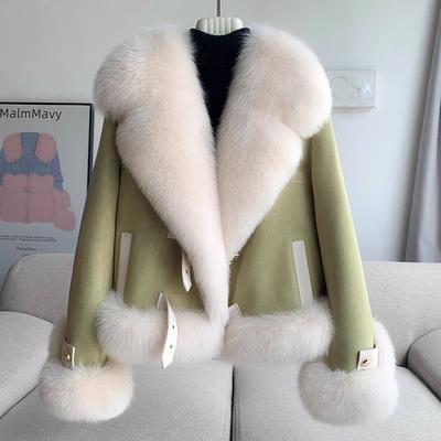Winter New Temperament Leather Fur Coat Women's Thin Down Jacket Big Fur Collar Imitation Fur Top Light