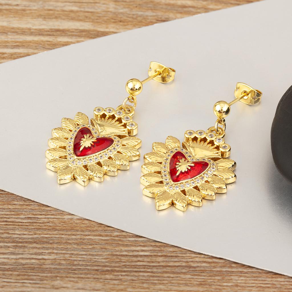 Nidin Hot Sale Sacred Heart Charm Drop Earrings For Women Female Vintage Engagement Wedding Party Ear Jewelry Delicate Gifts