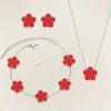 Luxury Zircon Set for Women copper Color Chain Stainless Steel Double Sided Five Leaf Flower Necklace Earrings Bracelet Clover