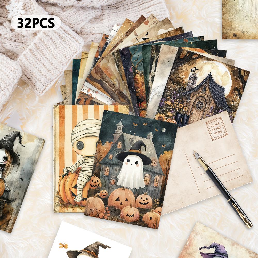 32pcs, Vintage Halloween Postcard, Ghost, Birthday/Anniversary Gift, Collectible, Suitable for Gift Giving, Mailable.