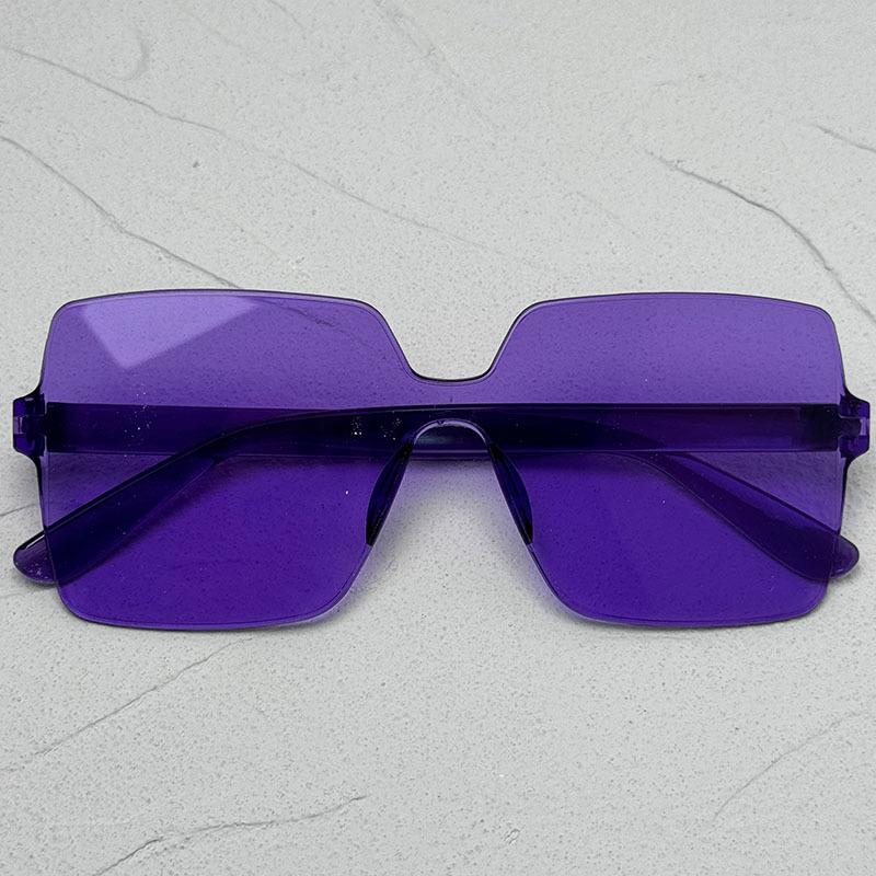 

89 новых солнцезащитных очков без оправы, цельные, прозрачные, с резиновыми линзами, европейские и американские, квадратные очки карамельного цвета, интегрированные в морские детали фиолетовый