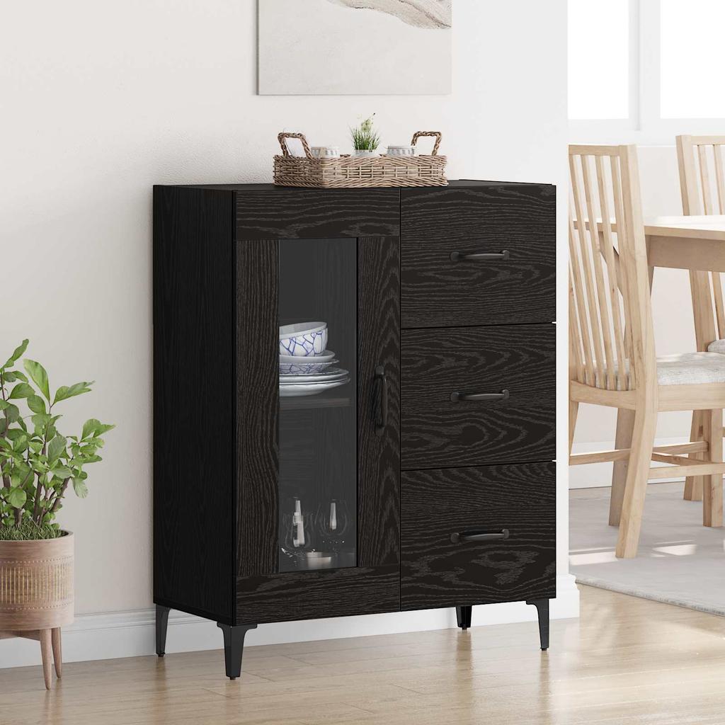 Sideboard with Drawers Black Oak Effect 69.5 x 34 x 90 cm