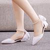 Quality Women Sandals Female String Bead Silk 2CM Square Heel Buckle Strap Ribbon Bohemian Sweet Bride Women's Dress Shoes White