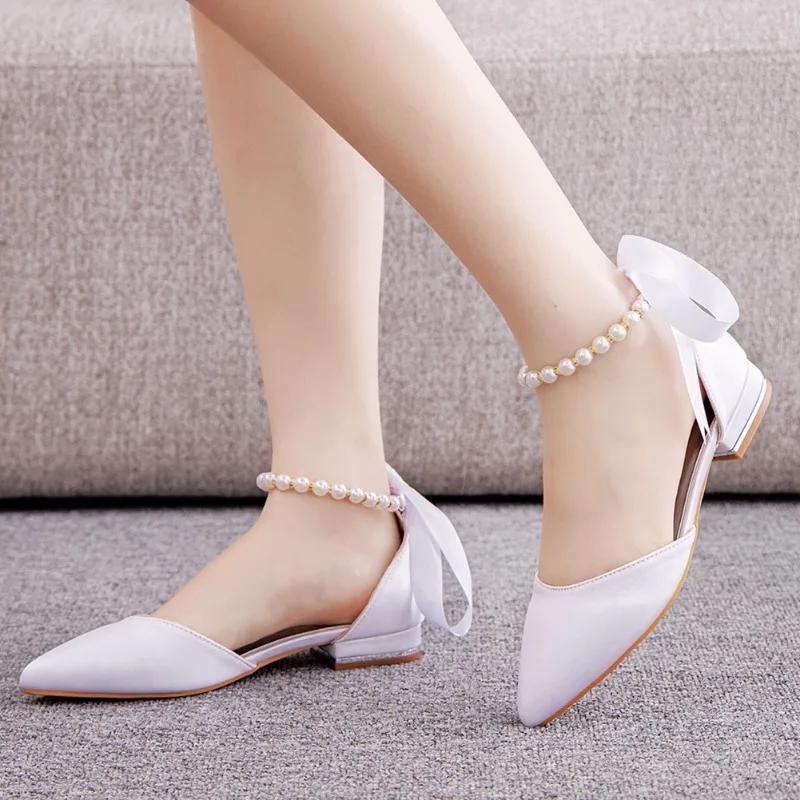 Quality Women Sandals Female String Bead Silk 2CM Square Heel Buckle Strap Ribbon Bohemian Sweet Bride Women's Dress Shoes White