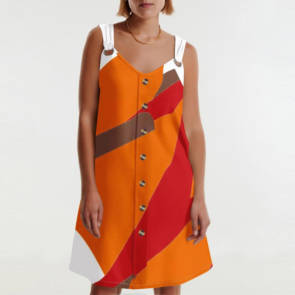 Sommerkleid für Damen mit Tasche, ärmellos, Farbblock-Patchwork-Print