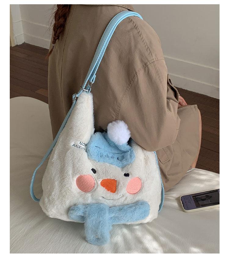 

2025 Trendy Cute Japanese Style Women s Large Capacity Tote & Plush Backpack синий