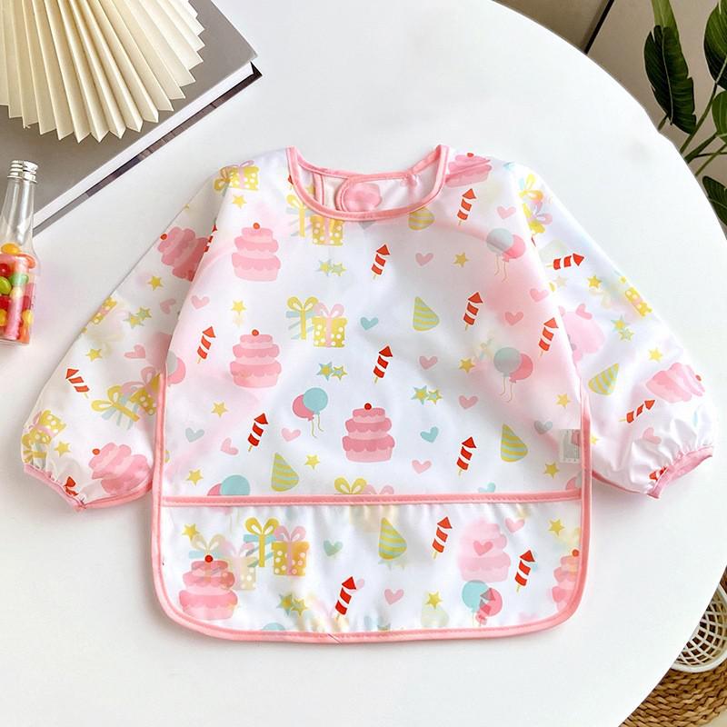 New Baby Bibs Cute Colorful Cartoon Waterproof Bib Infant Eating Children Drawing Long Sleeve Apron Self Feeding Baby 0-3 Years