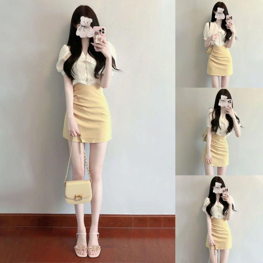 Summer Salt Outfit: Lightly Mature Pure Style Two-Piece Shirt and Skirt Set for Women