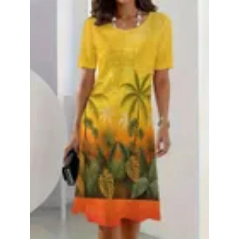Summer Short Sleeved Dress 3D Floral Print Retro Dress Bohemian Dress Plus Size