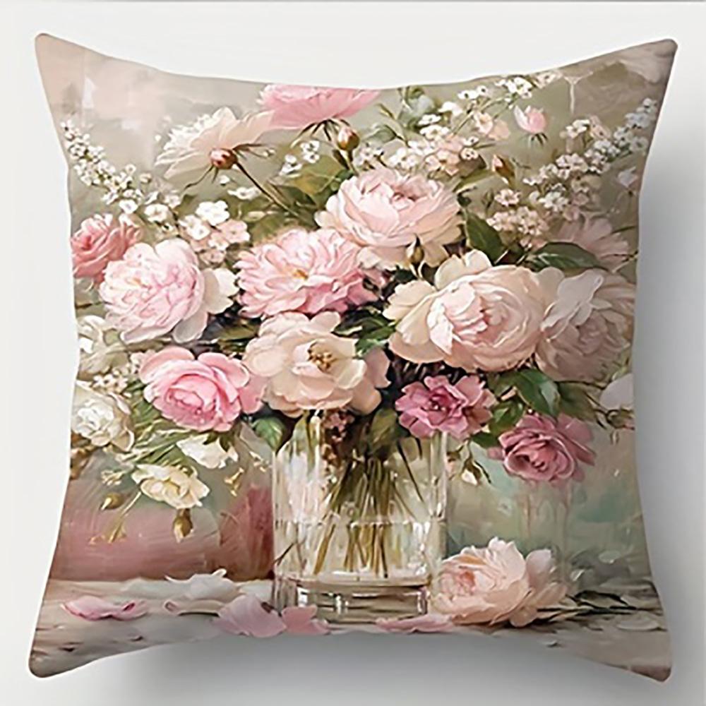 Floral Vase Patterned Double-sided Printed pillow cover Short plush Suitable living rooms bedrooms sofas throw cushion cover