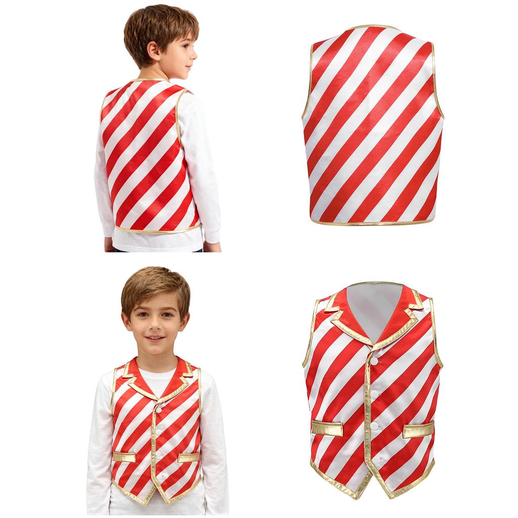 Children's Xmas Costume Vest Candy Cane Striped Sleeveless for Christmas Theme Party