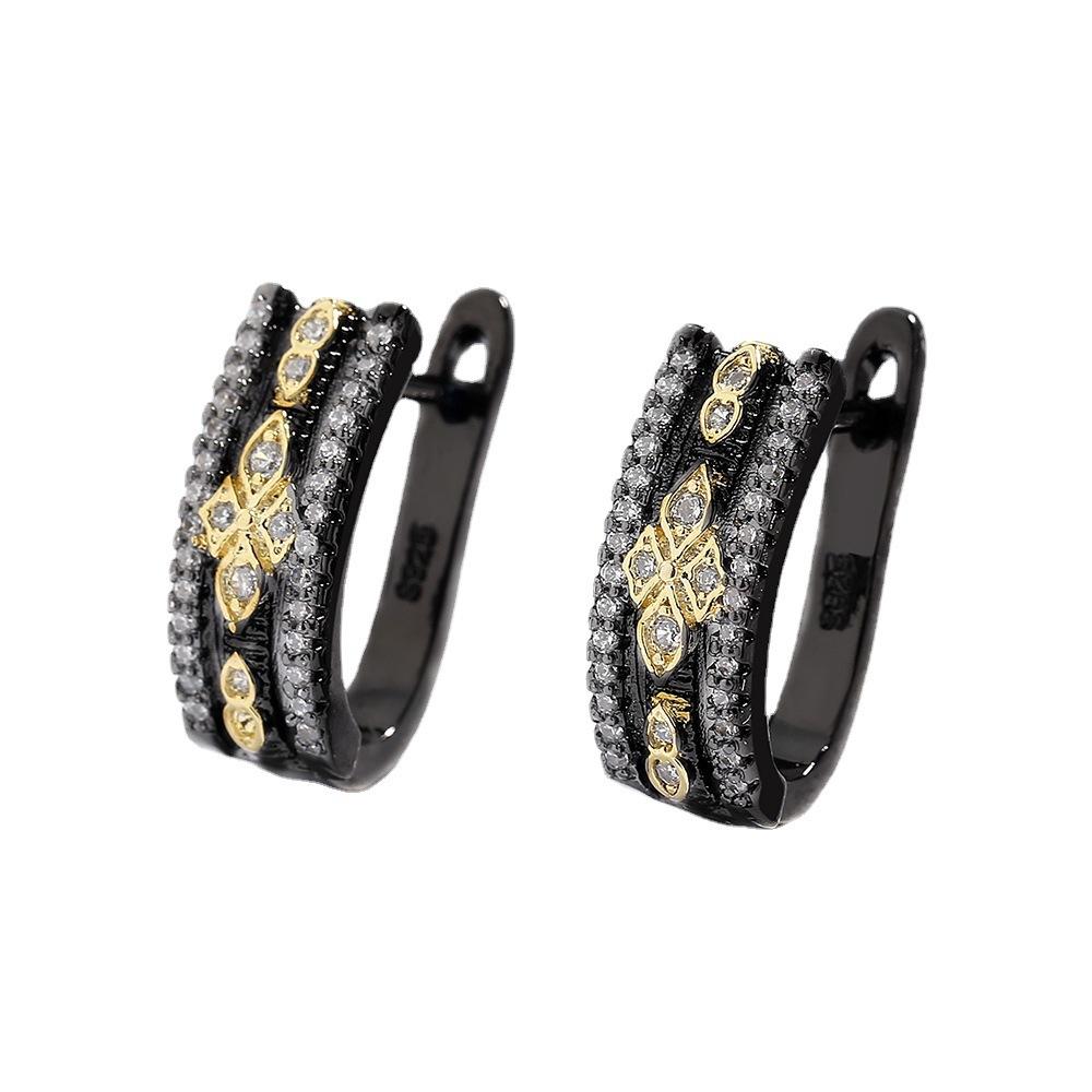 Orecchini in Zircone Orecchini Bicolore Classici Geometrici Nero Oro Rettangolari Stile Bohemien Orecchini da Donna Velocità