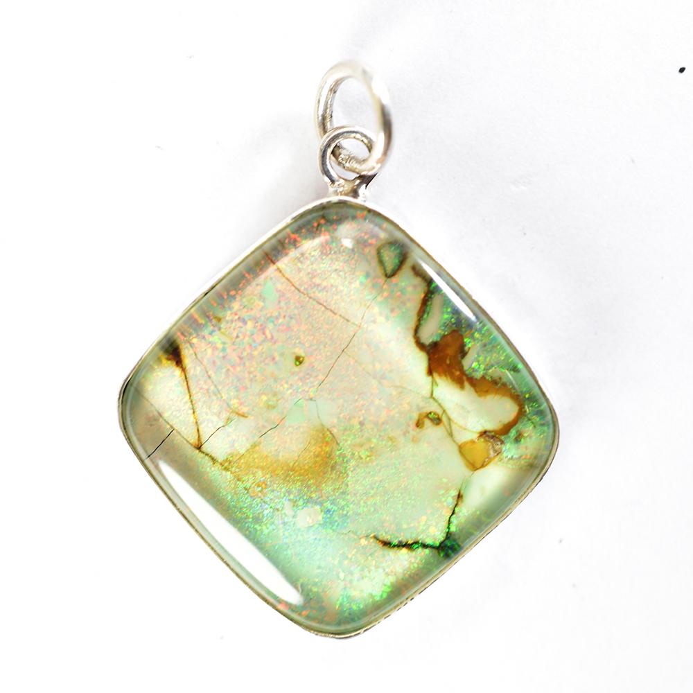 Natural Opal Pendant Multi Color 54 ct 925 Sterling Silver Cushion October Birthday Birthstone