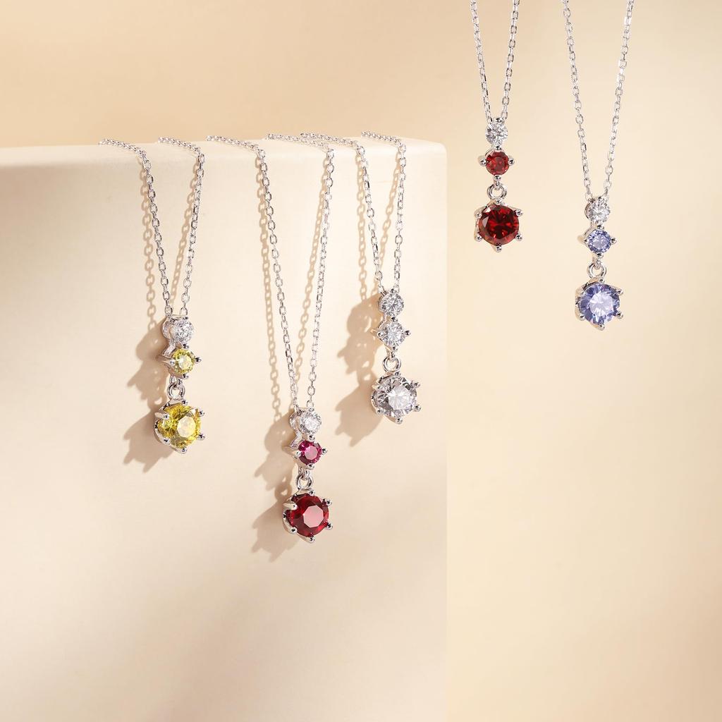 [FANCIME] Women's Necklace "Tria" Citrine (November Birthstone) Three Sparkles Lucky Charm Silver Women's Accessory Mother's Day Birthday Christmas Gi