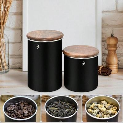 Lebensmittelaufbewahrungsglas Behälter mit luftdichtem Walnussholzdeckel Elegantes Design Edelstahlbehälter für Tee Kaffee