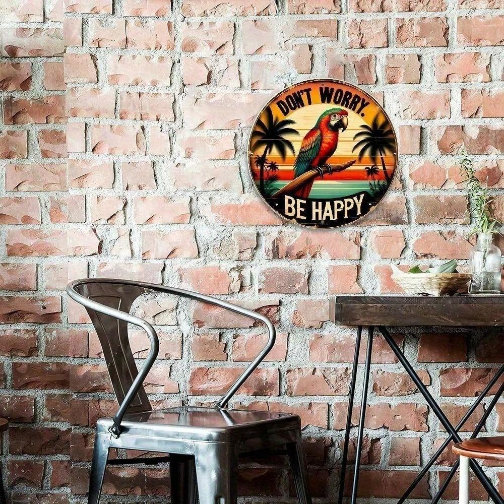 Vintage 8x8 Round Metal Tin Sign Tropical Parrot Wall Decor Waterproof For Home Bar Cafe