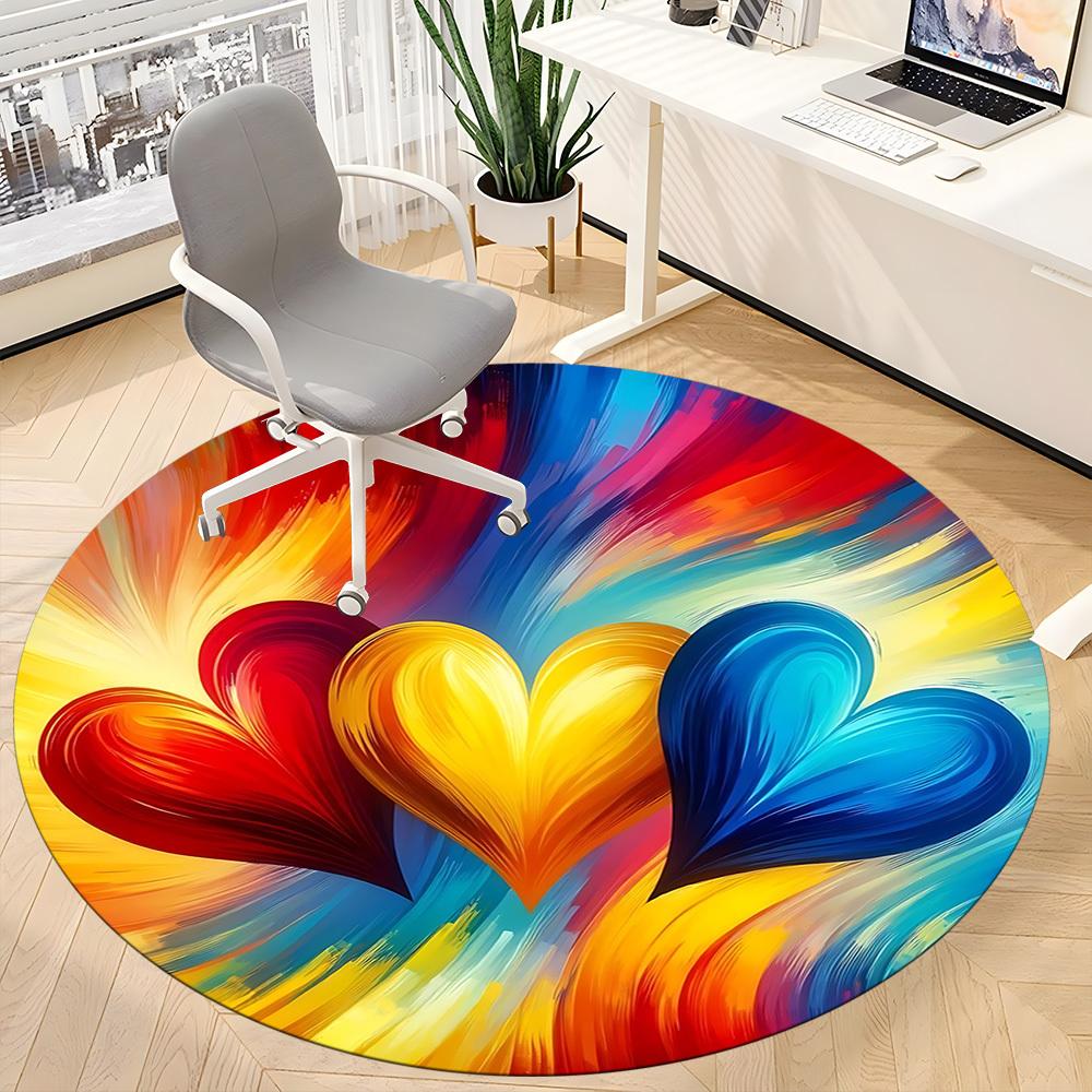 1pc Heart Colors Office Round Area Rug, Indoor Mat Suitable ForOffice, Under Office Chairs Bedroom Living Room Home Decor T216