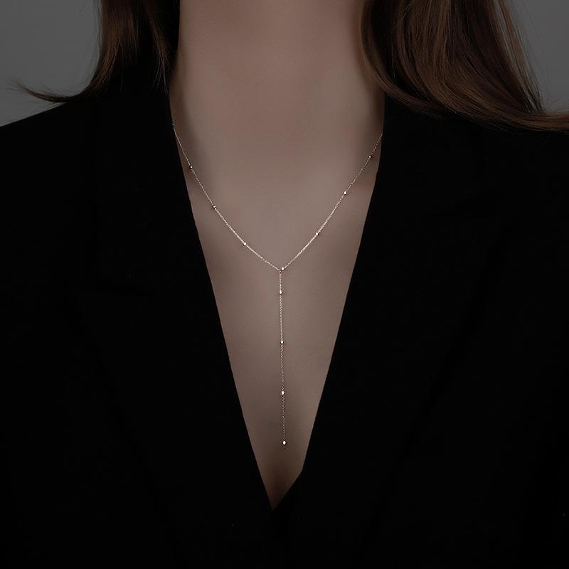 

New 925 Sterling Silver Long Necklace Simple Charm Choker Autumn and Winter Sweater Wear Necklace for Women Exquisite Jewelry платиновий
