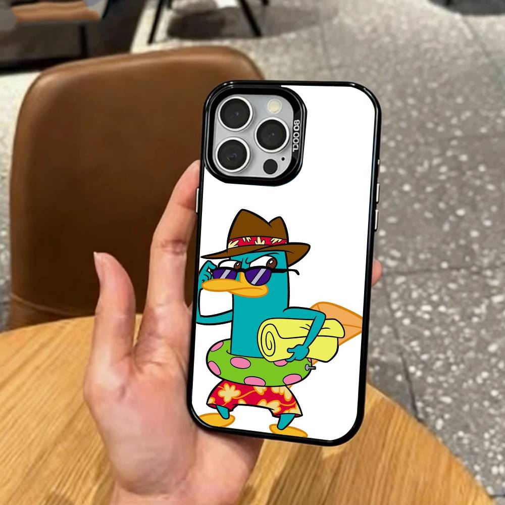 cute Cartoon P-Perry The P-Platypus   Phone Case For iPhone17,16,15,14,13,12,11 Plus,Pro Max Colored Silver Plated Inside Cover