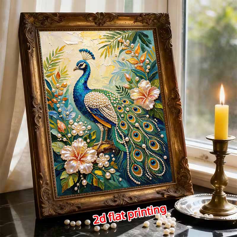 Frameless DIY Pearl Bead Painting Kit Peacock Pattern Creative Relaxing Craft Canvas Home Decor Adult Gift