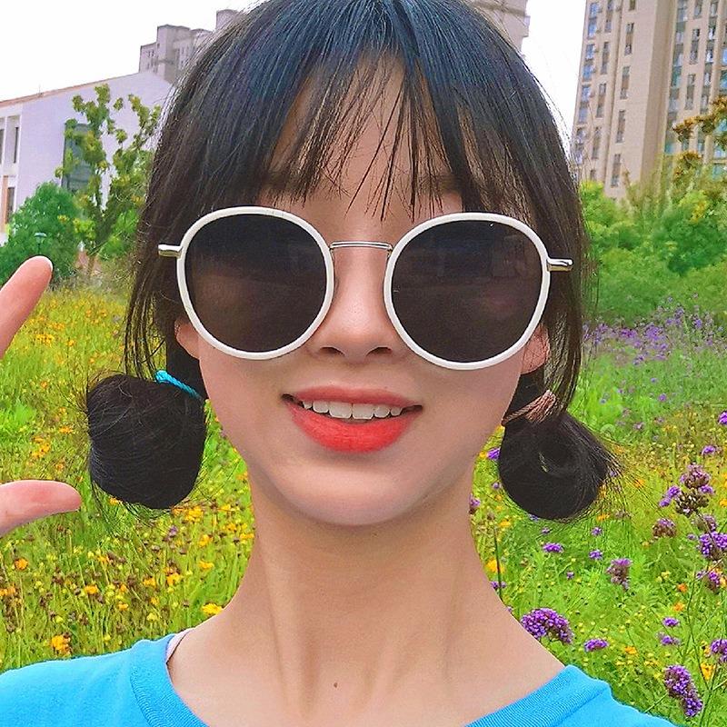 Korean Version of Large Frame Milk White Round Frame Sunglasses Internet Celebrity Sunshade Sunglasses Personalized Street Shot Sunscreen Glasses