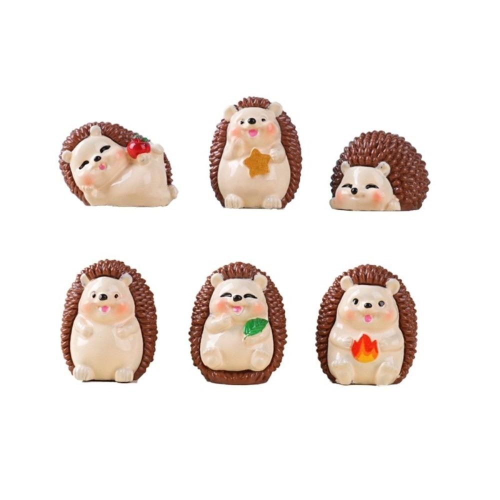 

6 pcs Creative Simulation Animal Miniatures Decoration Hedgehog Ornaments Car Interior Decor 6 Pcs