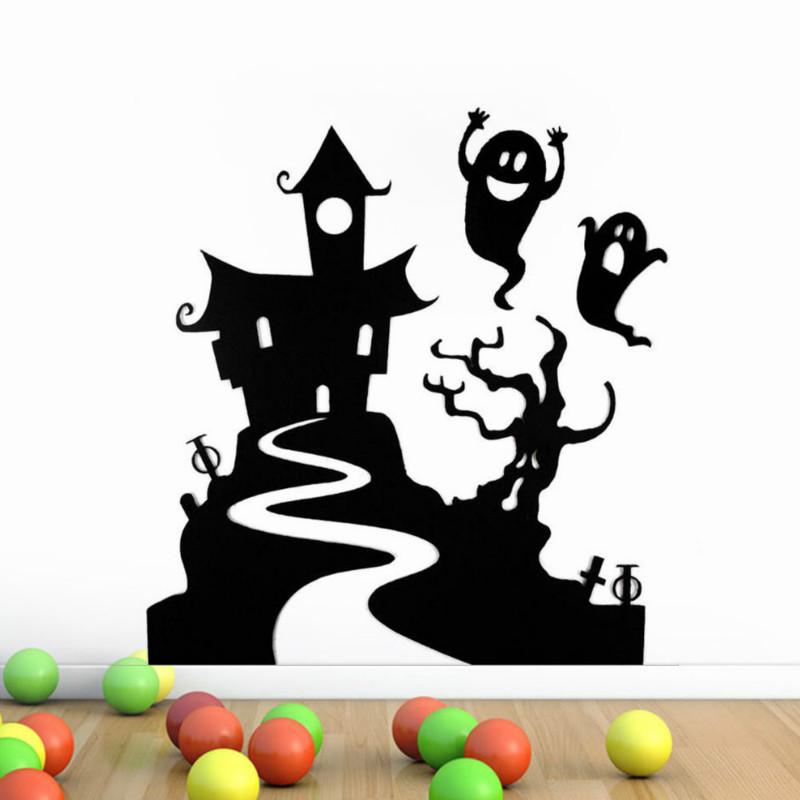 New Halloween Little Ghost Castle Wall Sticker Home Room Window Glass Door Decoration Sticker