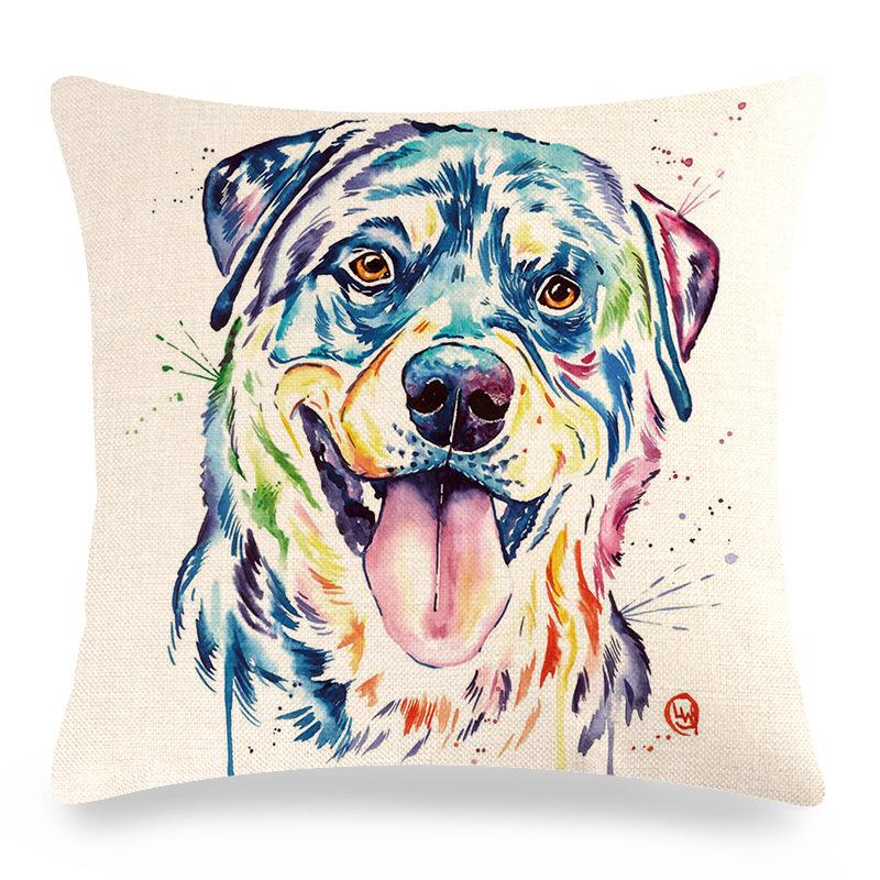 Creative Hand-Drawn Colorful Pet Dog Digital Printing Short Plush Pillow Covers For Car Sofa Office Cushion Cover Home Goods