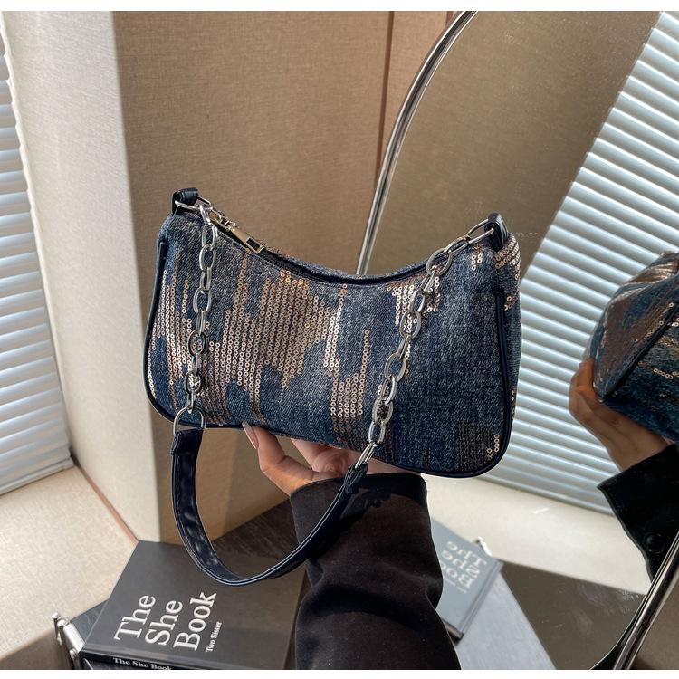 Bag Women's 2025 New Niche Design Sense Underarm Bag Women's Premium Sense Versatile Tie-dye Denim Bead Shoulder Bag