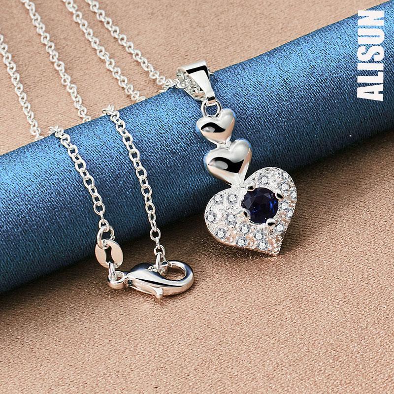 925 Sterling Silver Blue Zircon Heart-shaped Pendant Necklace Fashionable Wedding Jewelry