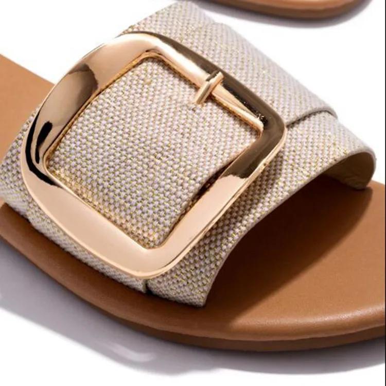 Fashion Summer New Women Slippers Fashion Upper Buckle Decoration Flat Heel Peep Toe ladies shoes Elegant Beach Outdoor Slides