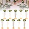 10 Pcs 27.5inch Tall Crystal Look Flower Stands, Elegant Gold Metal Table Centerpieces for Weddings & Party Decor, Bulk Vase Set