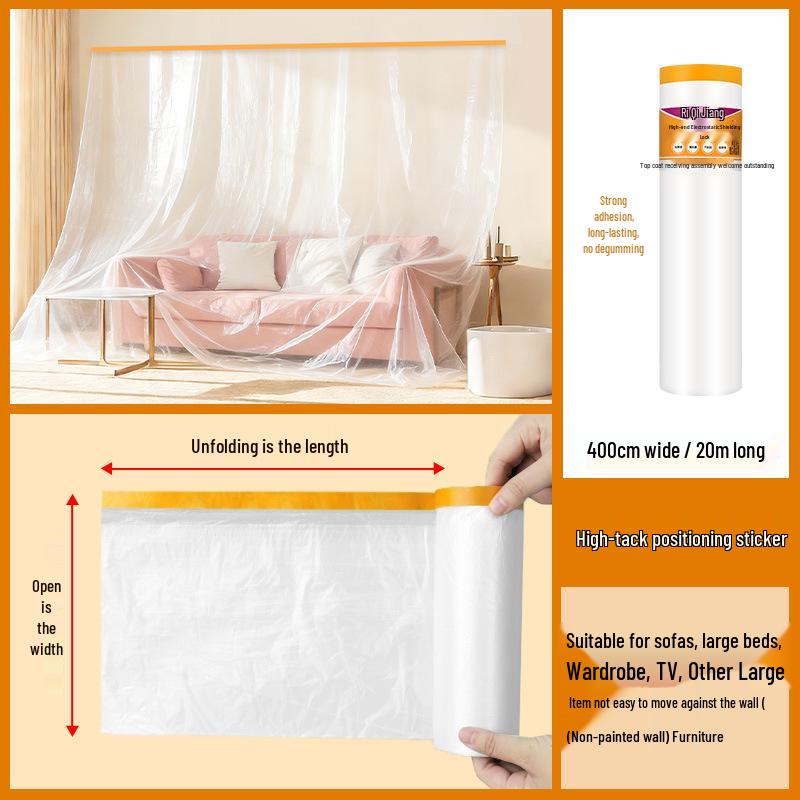 Thickened Plastic Dustproof Masking Film for Furniture Renovation and Spray Protection