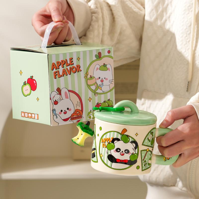 Cute Animal Apple With Lid Office Couple Water Cup Creative Birthday Souvenir High Value Ceramic Cup