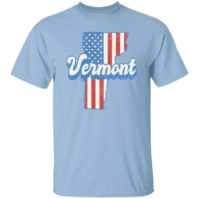 Vermont US Flag Unisex T-Shirt American Patriotic VT State Tee White Ash Blue