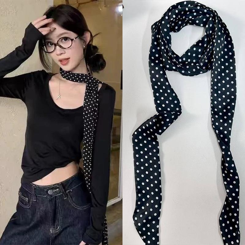 Women Narrow Long Scarf 190X4.5Cm Polka Dot Tie Bag Ribbon Headband Choker Streamer Lady Accessories