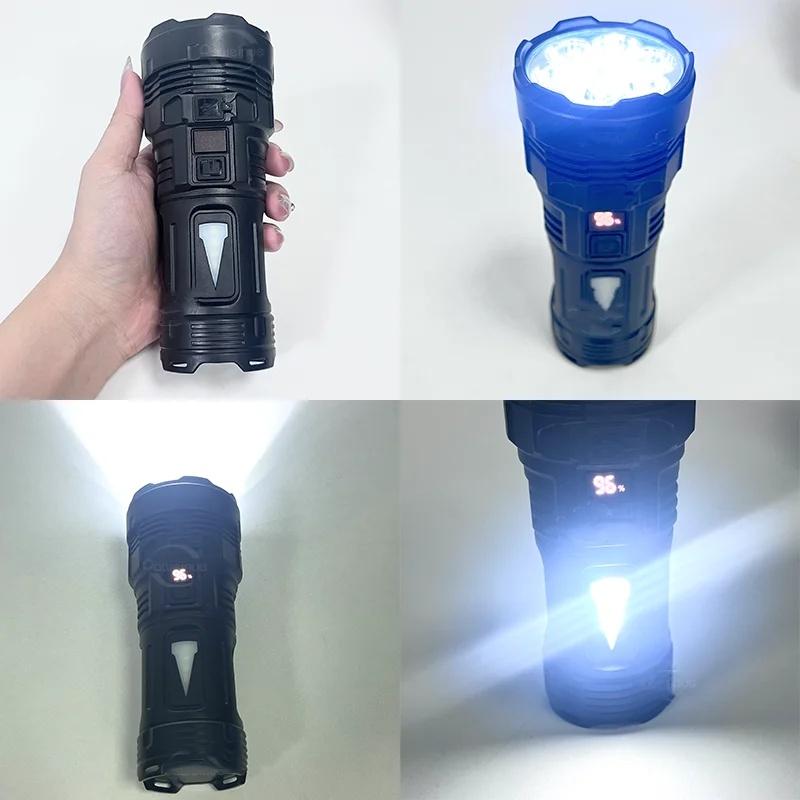 Lanterna LED de alta potência com 7 LEDs, luz forte, recarregável, USB, lanterna de longo alcance, pesca, caça, com luz COB