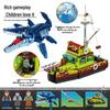 Children's Educational Dinosaur Escape Ship Toy - Carcharodontosaurus Building Blocks Gift for Boys