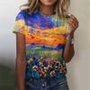 Women's oil painting T-shirt, floral themed T-shirt, floral plant T-shirt, basic summer clothing, oversized top
