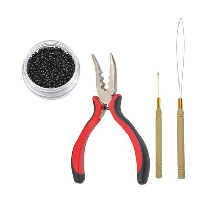 Kit d'extensions de cheveux : 1 000 micro-anneaux, 1 aiguille à crochet et 1 pince à cheveux à 3 trous.