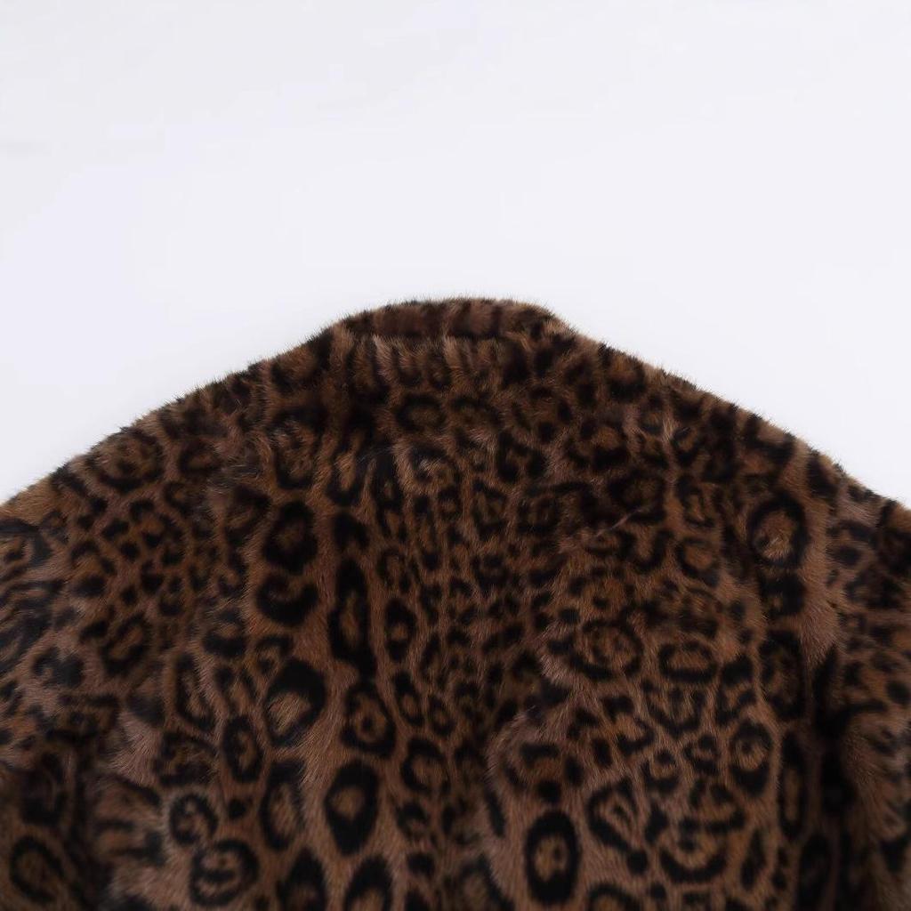 2024 Autumn Women's European & American Style Leopard Print Faux Leather & Fur Jacket