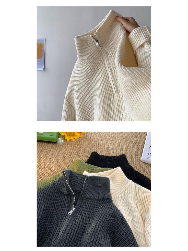 Men's Autumn Cityboy High-Neck Half-Zip Pullover - Japanese Lazy Style Versatile Knitwear