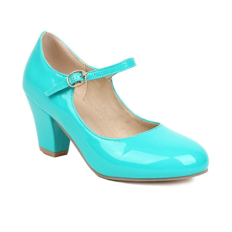 Damen Mary Jane High Heels 9 Farben Lackleder Runde Spitze Pumps Party Büro Hochzeit Schuhe Übergröße 34-48
