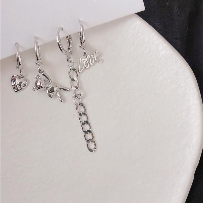 LATS Vintage Copper Color Tassel Chain Love Heart Earrings Set Irregular Geometric Cherry Hoop Earrings for Women Zircon Gifts