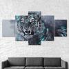 Brüllender Weißer Tiger Tierische Abstrakte Szene 5-teilig Fünf-Panel Wandleinwand Druck Modernes Kunstposter Bild Heimdeko Geschenk Für Ihn Für Sie