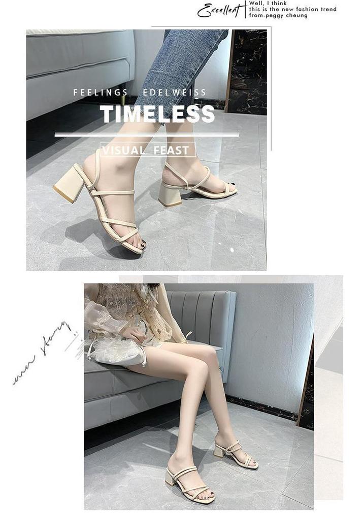 Women's Fairy Style Summer Sandals: 2025 Collection, Outdoor Roman Design, Medium Thick Heel, Korean Style, Two-Way Wear.
