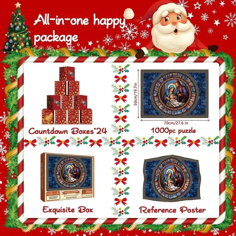 1000 Pieces Nativity Scene Jigsaw Puzzle Christmas Theme Advent Calendar Puzzle Educational Family Game