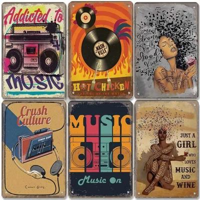 Retro Music Poster Metal Tin Logo Retro Metal Plate Music Cd Radio Guitar Singer Bar Wall Decoration Living Room