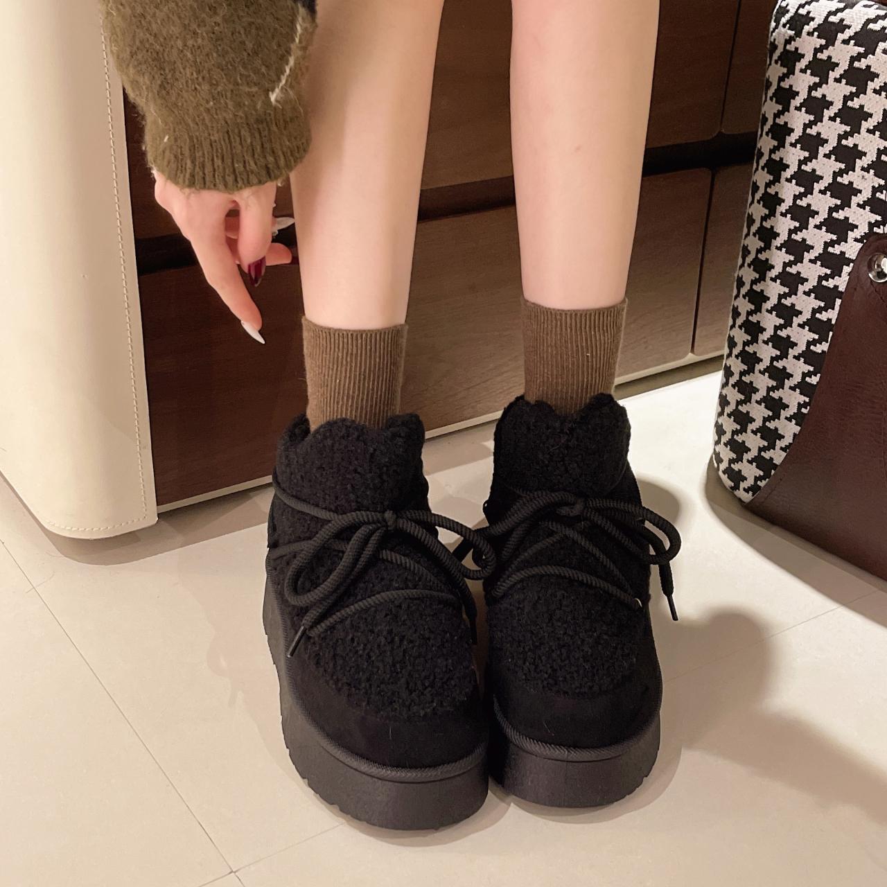 

Fashion Platform Cross Strap 2025 Winter New Cotton Shoes with Fleece and Thickening Thermal Short Tube Slip-on Snow Boots 41 чёрный